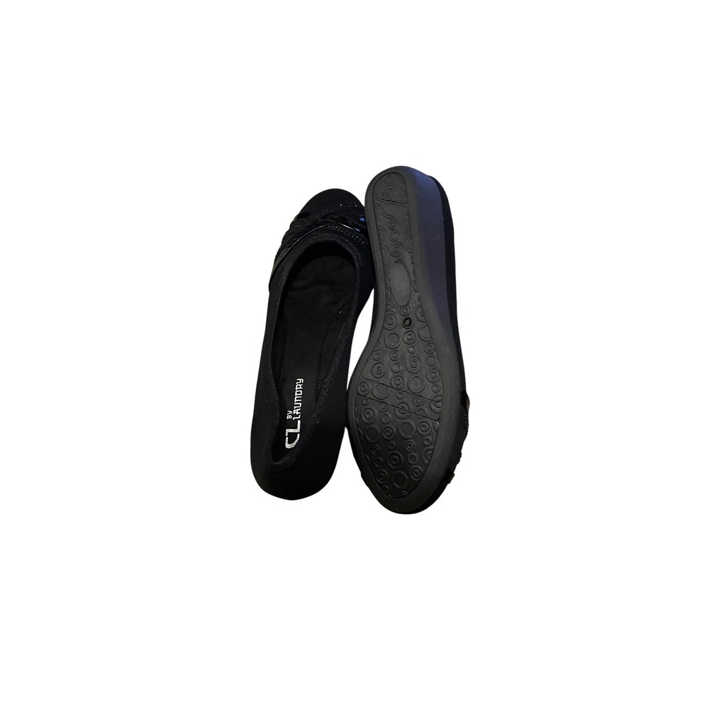 CL by Laundry Black Wedge Pumps Crisscross Beaded Patent Toe Shoes Womens 9M - Picture 4 of 6